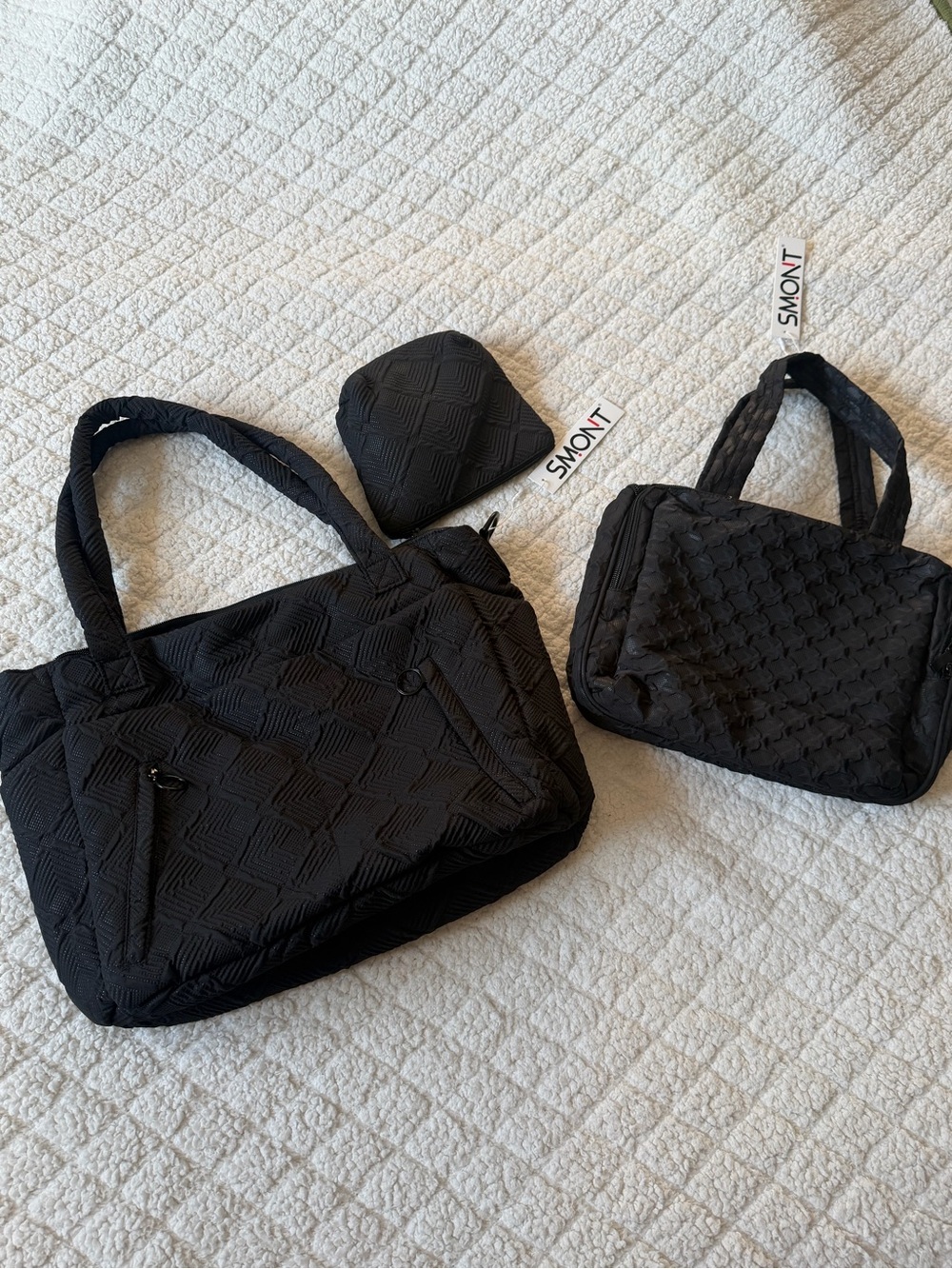 Black Tote Bag Set with Matching Pouch